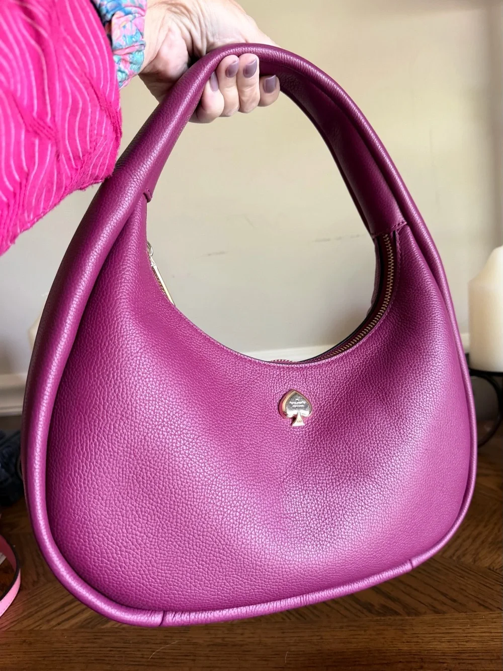 Kate Spade NWOT Kayla large Crescent hobo pebble leather Bag in Dark Raspberry